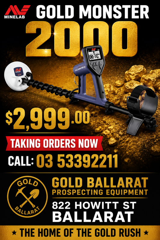 MINELAB GOLD MONSTER 2000 GOLD DETECTOR - CALL 03 53392211