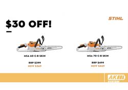 $30 OFF STIHL Chainsaw MSA 70 C-B Skin Only - Battery