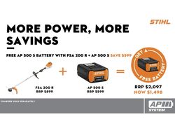 STIHL PURCHASE FSA 200 R + AP 500S GET ANOTHER AP 500S BATTERY FREE